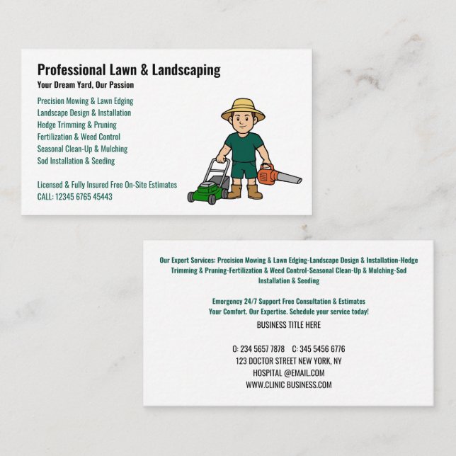 Tarjeta De Visita Professional Lawn Care & Landscaping Service (Anverso / Reverso)