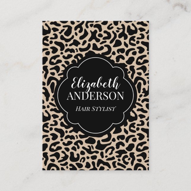 Tarjeta De Visita Professional Leopard Print Hair Stylist (Anverso)