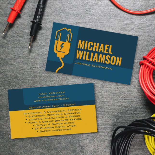 Tarjeta De Visita Professional Licensed Electrician Electrical Work (High quality electrician business card layout – licensed electrician branding design)