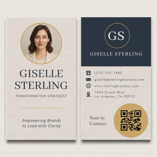 Tarjeta De Visita Professional Linen Photo QR Code Modern (Subido por el creador)