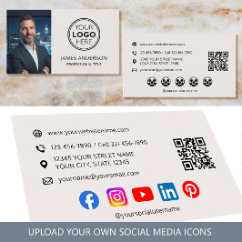 Tarjeta De Visita Professional Logo Photo Social Media Off-White