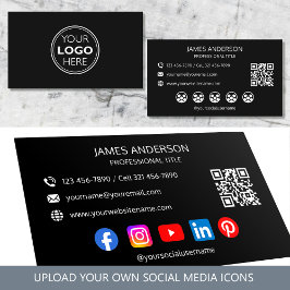 Tarjeta De Visita Professional Logo Social Media QR Code Black