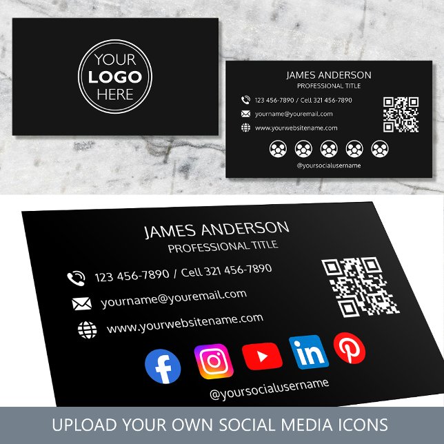 Tarjeta De Visita Professional Logo Social Media QR Code Black (Subido por el creador)