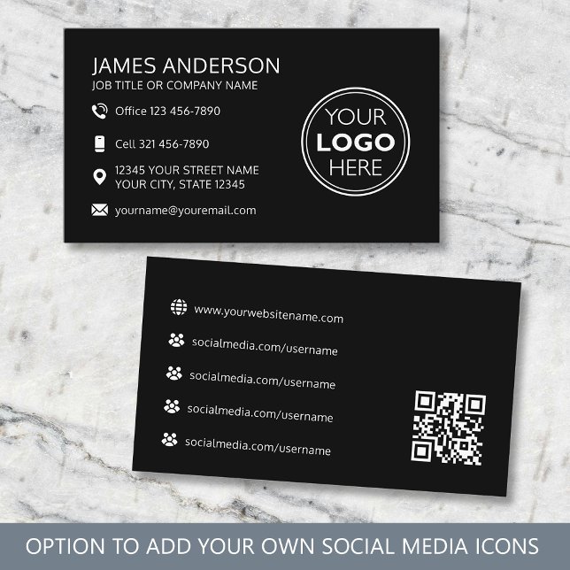 Tarjeta De Visita Professional Logo Social Media QR Code Black (Subido por el creador)
