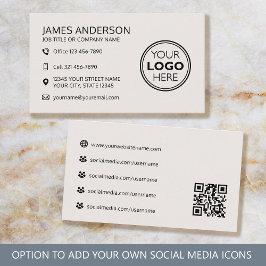 Tarjeta De Visita Professional Logo Social Media QR Code Off-White