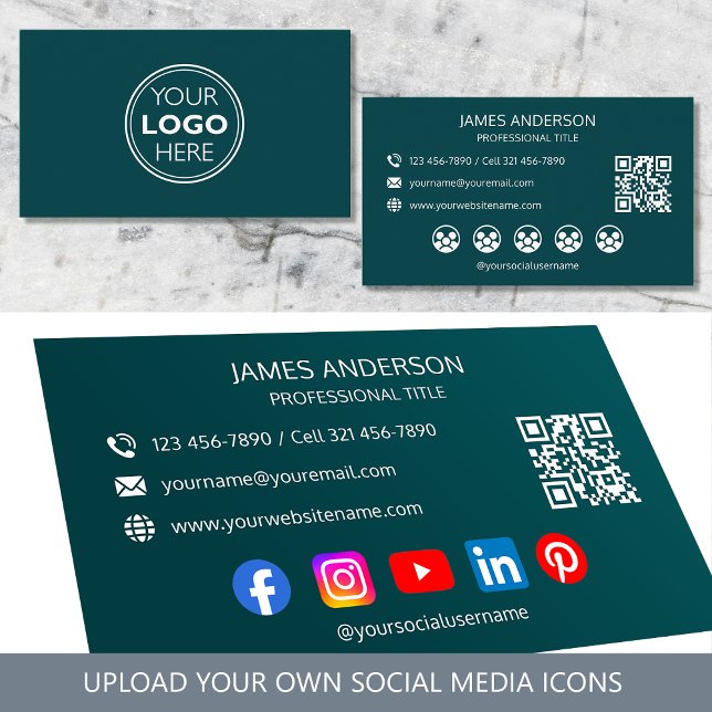 Tarjeta De Visita Professional Logo Social Media QR Code Teal (Subido por el creador)