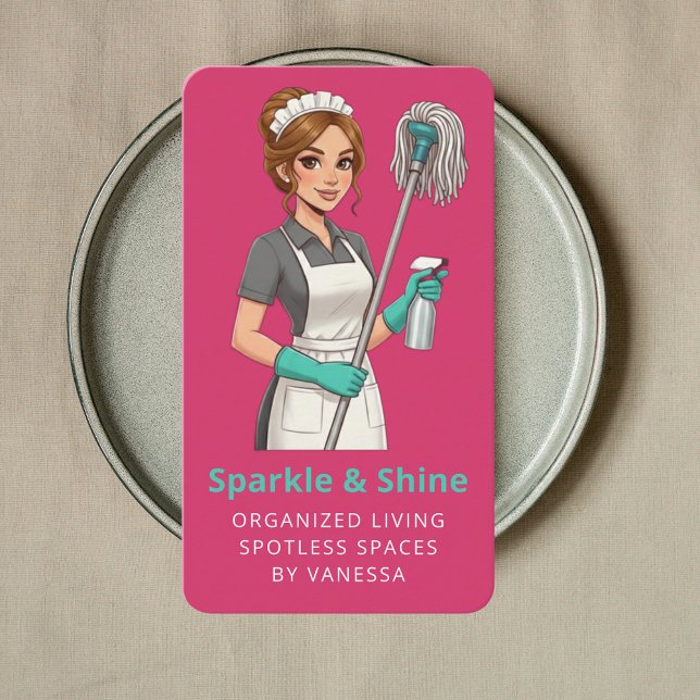 Tarjeta De Visita Professional Maid House Cleaning Housekeeping Pink (Subido por el creador)