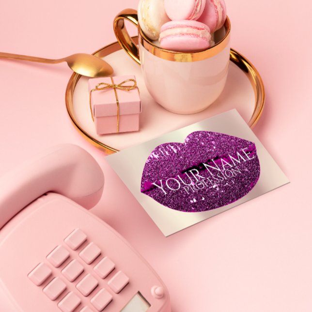 Tarjeta De Visita Professional Makeup Artist Rose Glitter Lip Berry (Subido por el creador)