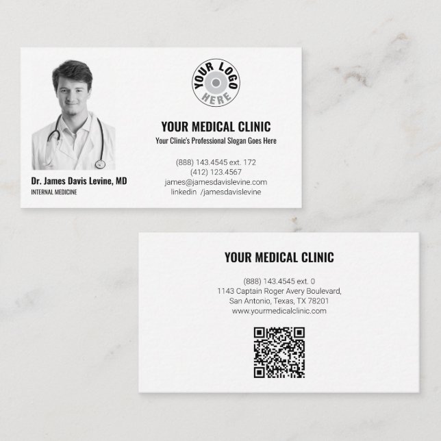 Tarjeta De Visita Professional Medical Doctor Photo & Logo, QR Code  (Anverso / Reverso)