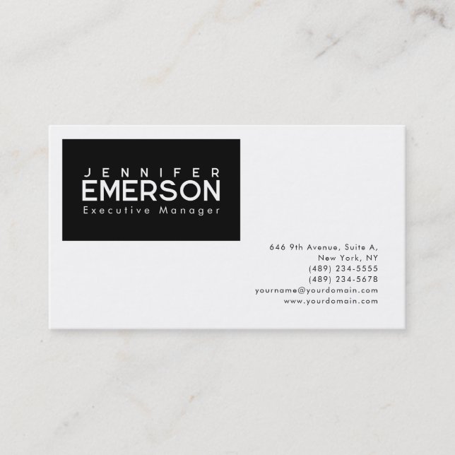 Tarjeta De Visita Professional minimalist modern plain black white (Anverso)