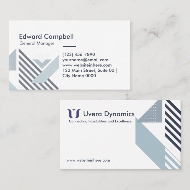 Tarjeta De Visita Professional Modern Geometric White Cool Layout (Anverso / Reverso)