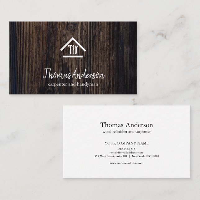 Tarjeta De Visita Professional Modern Home Repair Handyman Wooden (Anverso / Reverso)