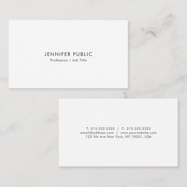 Tarjeta De Visita Professional Modern Simple Elegant White Template (Anverso / Reverso)