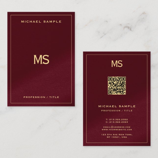 Tarjeta De Visita Professional Monogram QR Code Signature UV Matte (Anverso / Reverso)