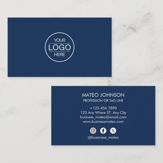 Tarjeta De Visita Professional Navi Blue Add your Logo (Anverso / Reverso)