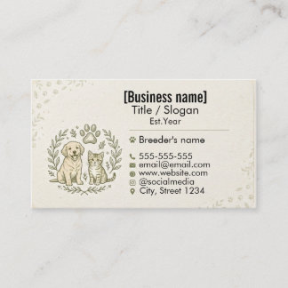 Tarjeta De Visita Professional Pet Breeder & Animal Care 