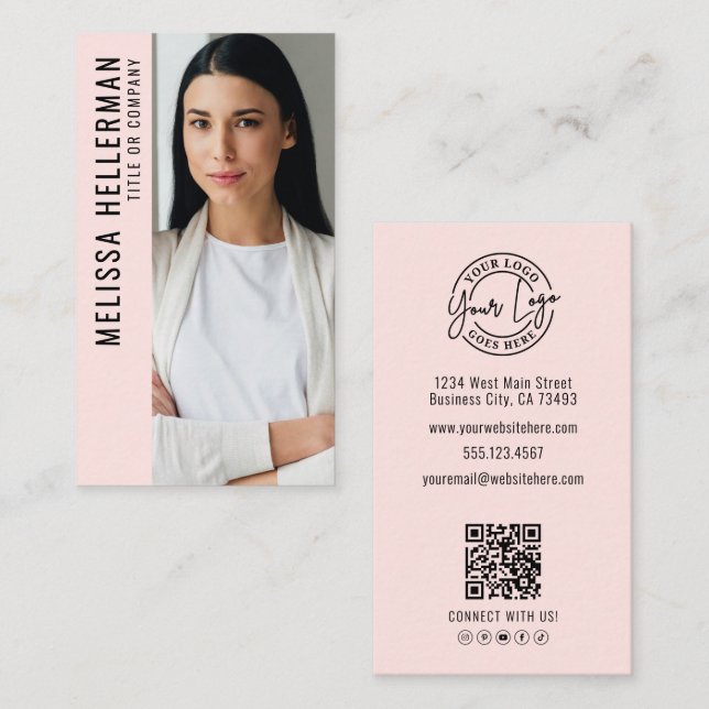 Tarjeta De Visita Professional Photo Logo Vertical Pink  (Anverso / Reverso)