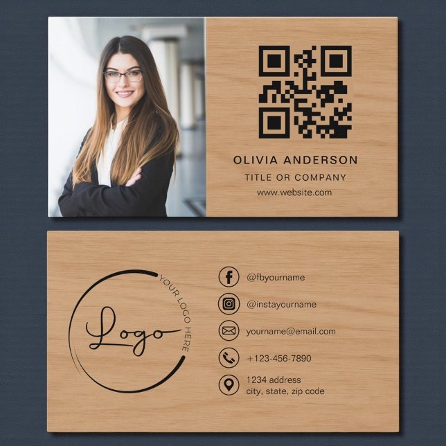 Tarjeta De Visita Professional Photo Wood QR Code Social Media (Subido por el creador)