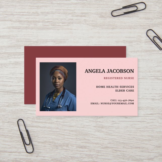 Tarjeta De Visita Professional Pink Registered Nurse Photo (Anverso/Reverso In Situ)