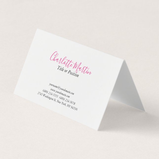 Tarjeta De Visita Professional Pink White Manager Consultant Chief (Anverso)