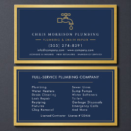 Tarjeta De Visita Professional Plumber Navy Blue Gold QR Code