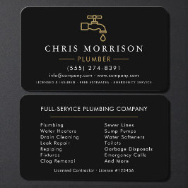 Tarjeta De Visita Professional Plumbing Service Black Gold