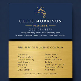 Tarjeta De Visita Professional Plumbing Service Plumber Navy Blue