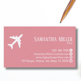 Tarjeta De Visita Professional QR Code Aviation Pink White Custom