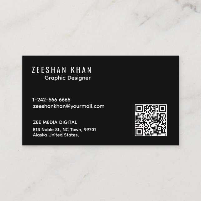 Tarjeta De Visita Professional QR Code Black Classic Business Card  (Anverso)