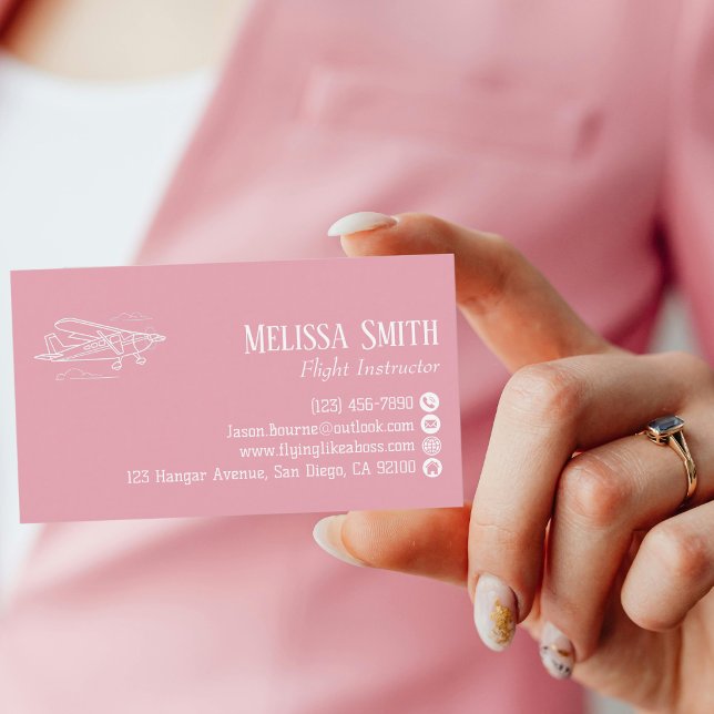 Tarjeta De Visita Professional QR Code Pink White Flight Instructor (Subido por el creador)