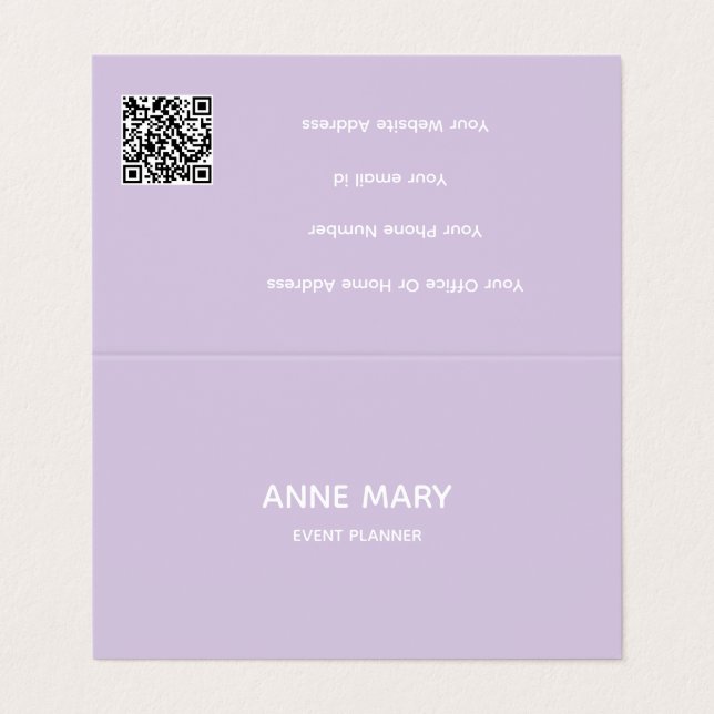 Tarjeta De Visita Professional QR Code Purple White Lavender Violet (Exterior desplegado)