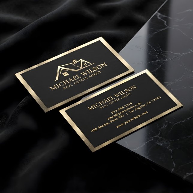 Tarjeta De Visita Professional Real Estate House Logo Black & Gold   (Subido por el creador)