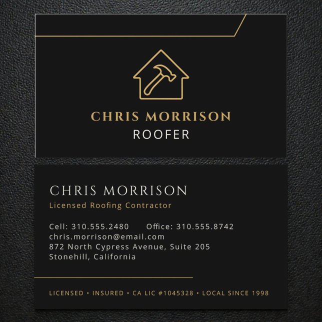 Tarjeta De Visita Professional Roofing Roofer Construction Black (Subido por el creador)