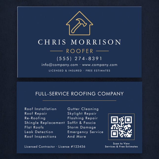 Tarjeta De Visita Professional Roofing Roofer QR Code (Subido por el creador)