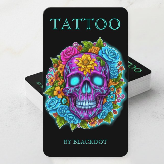 Tarjeta De Visita Professional Tattooists Tattoo Artist Floral Skull (Subido por el creador)