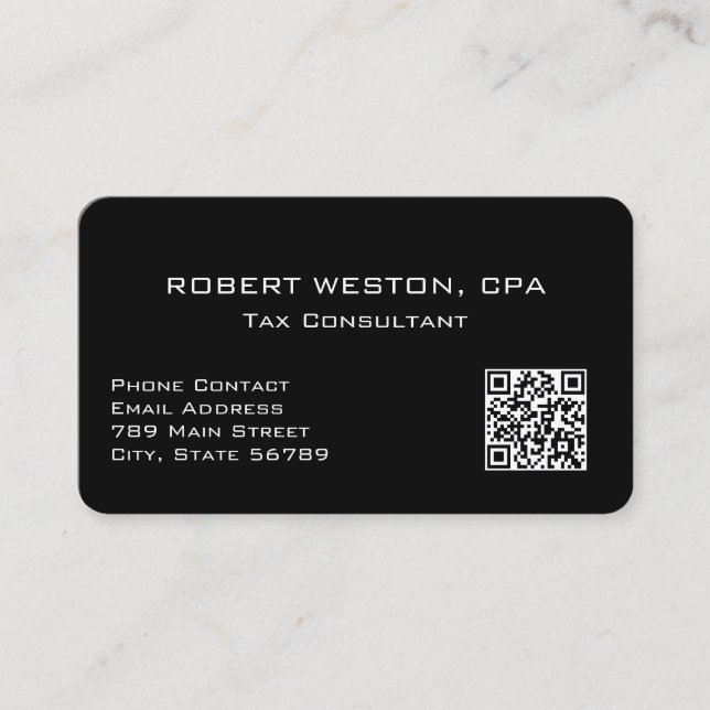 Tarjeta De Visita Professional Tax Accountant Editable QR Code (Anverso)