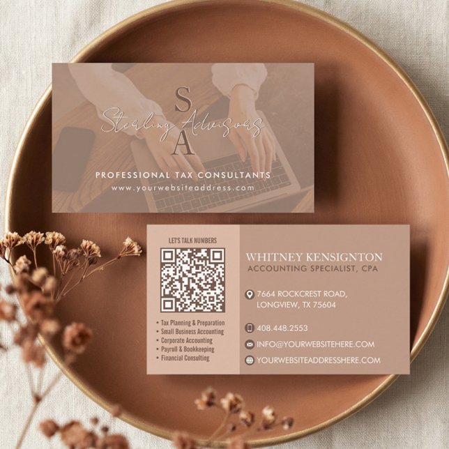 Tarjeta De Visita Professional Tax Consultant Monogram Accountant QR (Professional Tax Consultant Monogram Accountant QR Business Card)