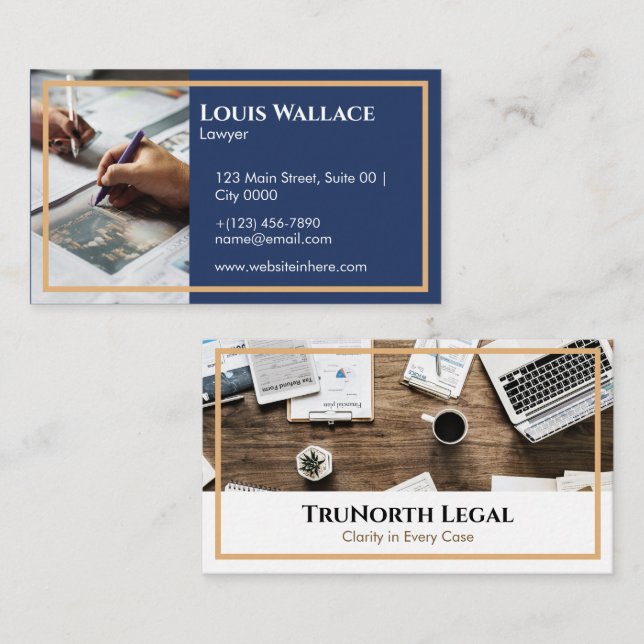 Tarjeta De Visita Professional TruNorth Legal Gold Lawyer Deep Navy (Anverso / Reverso)