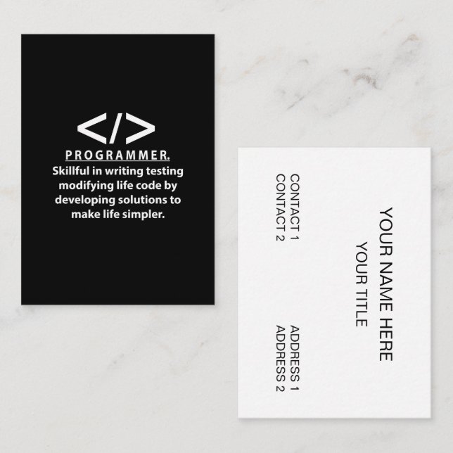 Tarjeta De Visita Programador Desarrollador de Código Programador (Anverso / Reverso)