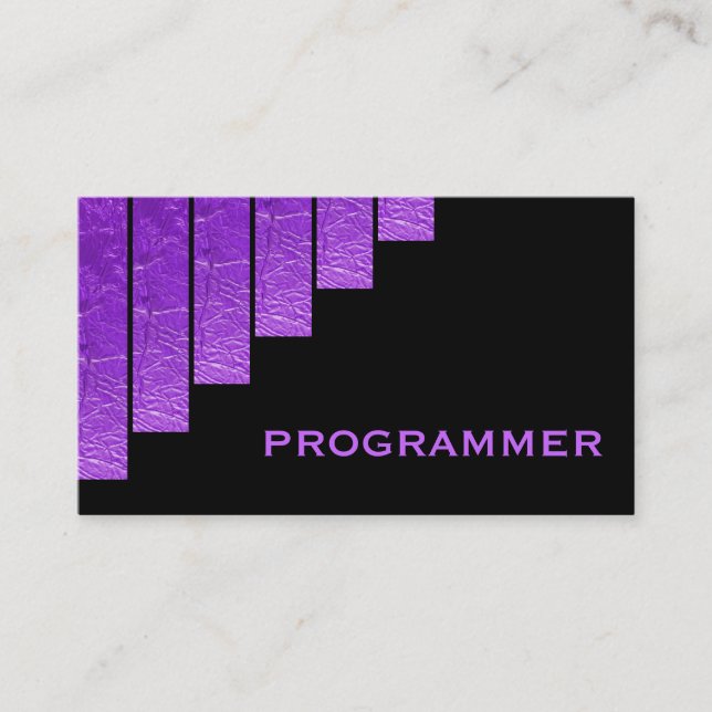 Tarjeta De Visita Programador moderno de rayas verticales moradas y  (Anverso)