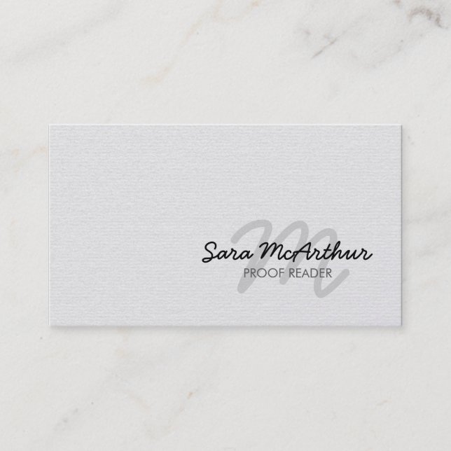 Tarjeta De Visita Proofreader Cursive Monogram Business Card (Anverso)