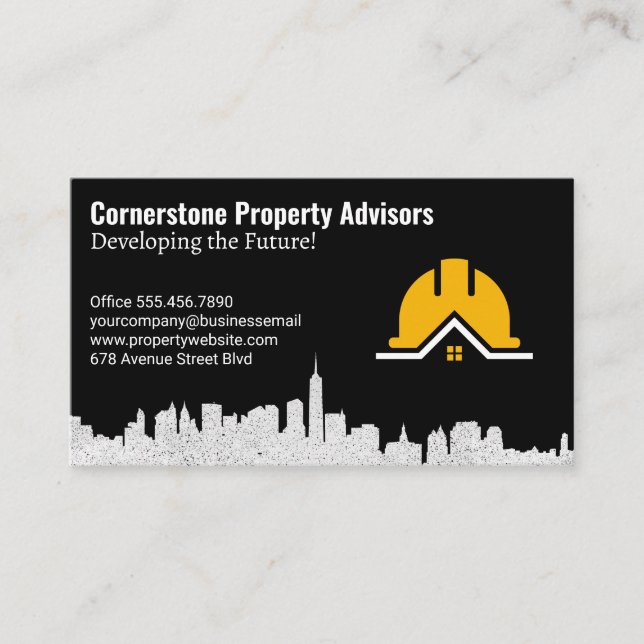 Tarjeta De Visita Property Development | City Skyline | Construction (Anverso)