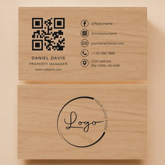 Tarjeta De Visita Property Manager Wood Professional QR Code (Subido por el creador)