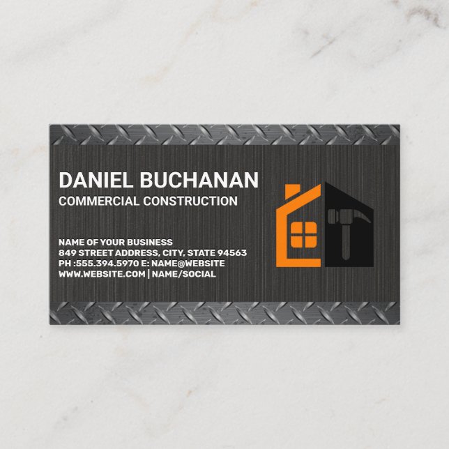 Tarjeta De Visita Propiedad de Hogar | Metal | Construcción (Anverso)