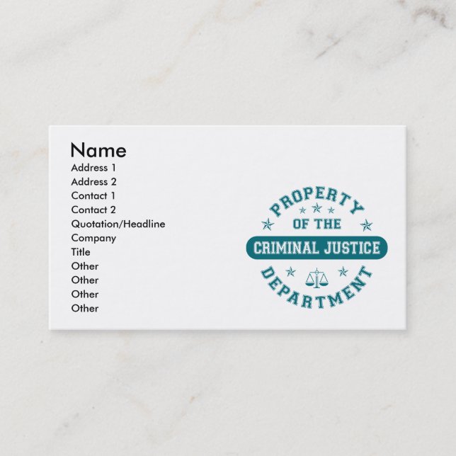 Tarjeta De Visita Propiedad del departamento de justicia penal (Anverso)