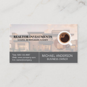 Tarjeta De Visita Propiedad Inmobiliaria Taza de Café