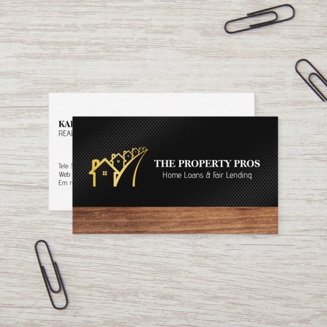 Tarjeta De Visita Propiedades | Carbono negro | Tramo de madera (Anverso/Reverso In Situ)