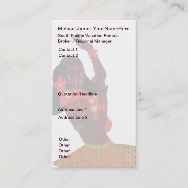 Tarjeta De Visita Propiedades inmobiliarias hawaianas de South (Anverso)