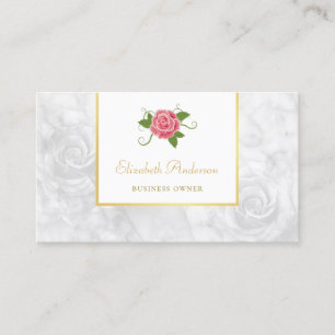 Tarjeta De Visita Propietaria de Negocios White Rose Gold