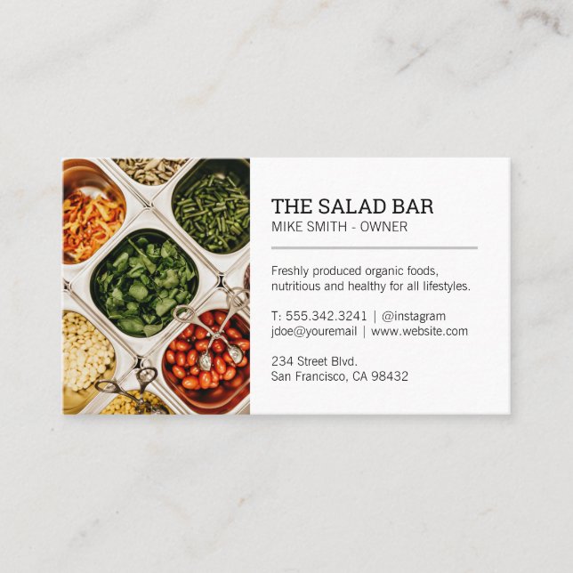 Tarjeta De Visita Propietario del restaurante | Barra de ensaladas (Anverso)